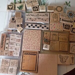 Large Lot Of Assorted Wooden Rubber Stamps